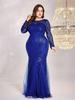 Plus Size Sequined Mermaid Bridesmaid Gown - Elegant Slim Fit with Round Neck for Evening or Banquet