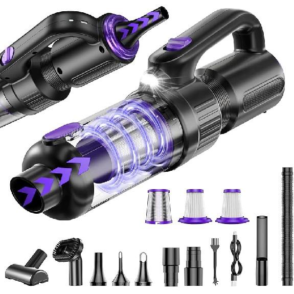 Car Vacuum Portable Cordless, 20000Pa Mini Vacuum Cleaner & Air Duster, 130W Brushless Motor Handheld Vacuum Cordless with LED Light, 7800mAh