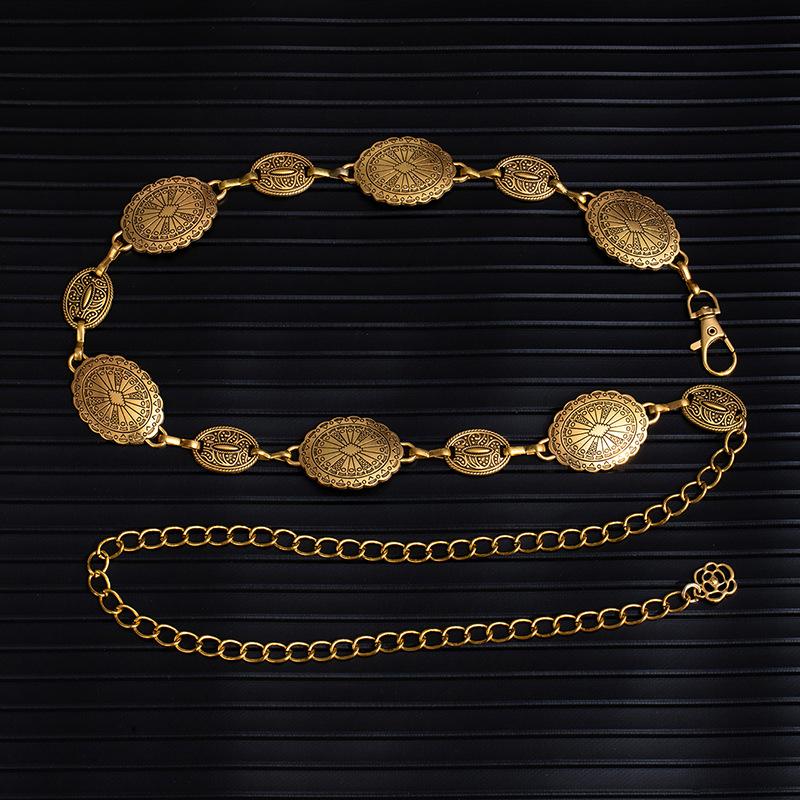Adjustable Metal Disc Waist Chain Women'S Skirt Accessories Belt Versatile Sweater Chain Bohemian Skinny Waist Seal