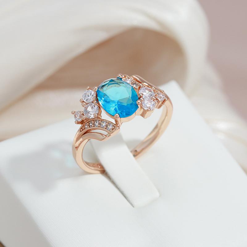 Kinel Blue Water Drop Zircon Rings For Women Rose Gold Color Fine Jewelry