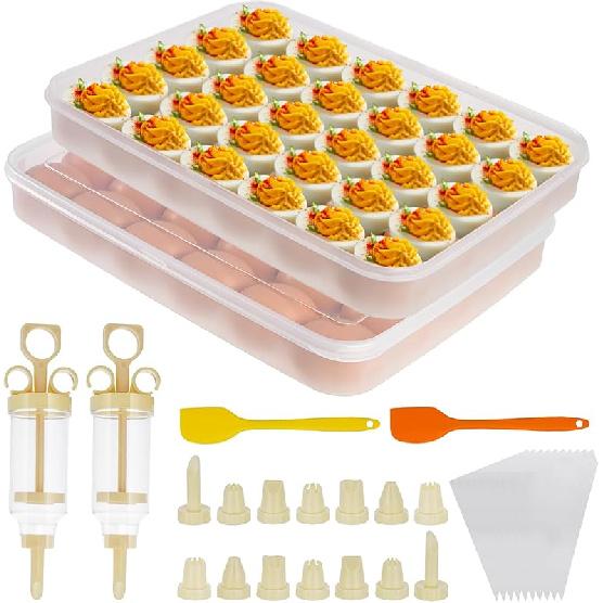 3 Pack 72 Count Deviled Egg Containers with Lid and 8 Pcs Deviled Egg Injector Piping Tool, Egg Organizer for Refrigerator, Fridge Stackable