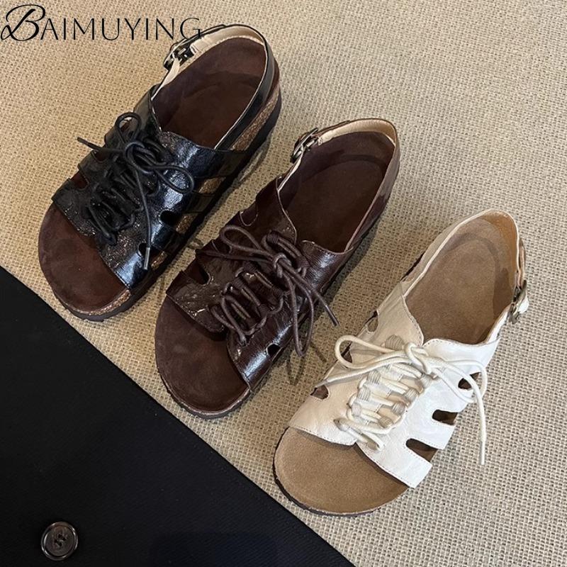 Fashion Flats Platform Women Sandals New Fashion Summer Shoes Casual Open Toe Slippers 2025 Designer Lace Up Roman Shoes Woman Sandalias