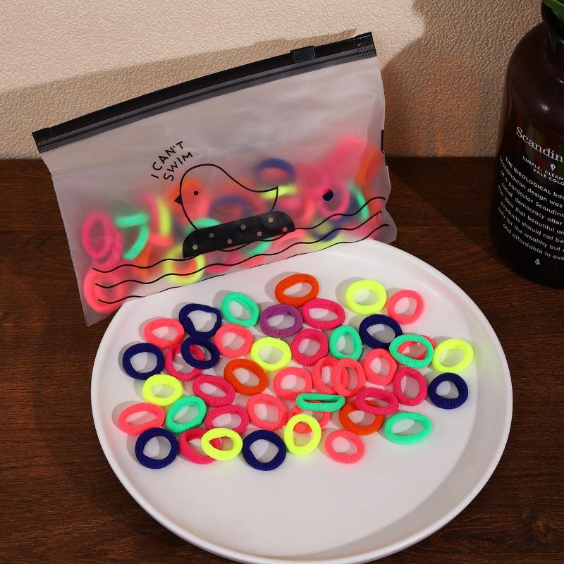 100Pcs Girls Hair Ties Bulk Colorful Soft Nylon Scrunchies Stretchy No Damage Hair Bands for Kids Daily Hair Styling