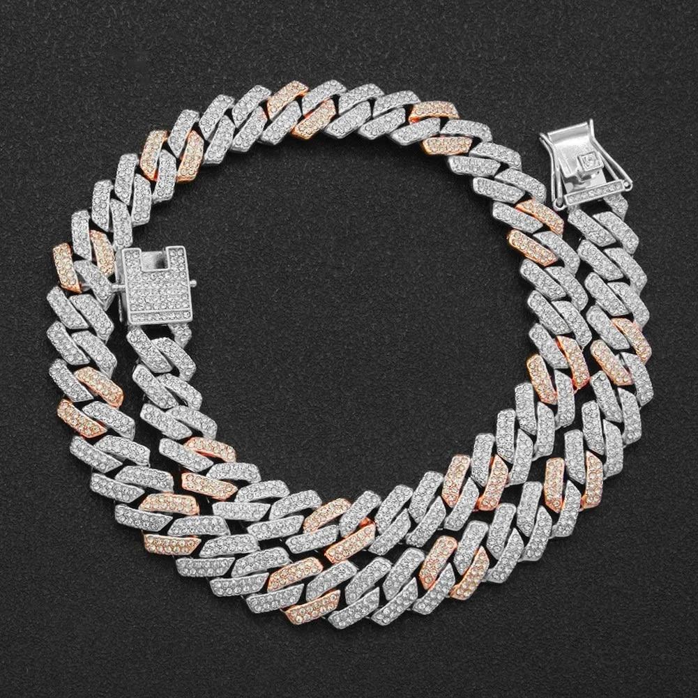 Collana a catena Cuban Link per uomo donna micro pavé in pietra CZ colore oro rosa gioielli hip hop