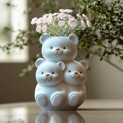 Cute Bear Family Shaped Vase Resin Silicone Mold Stacking Bear Mom Bear Dad Family Flower Pot Pen Holder Storage Box Gypsum Mold
