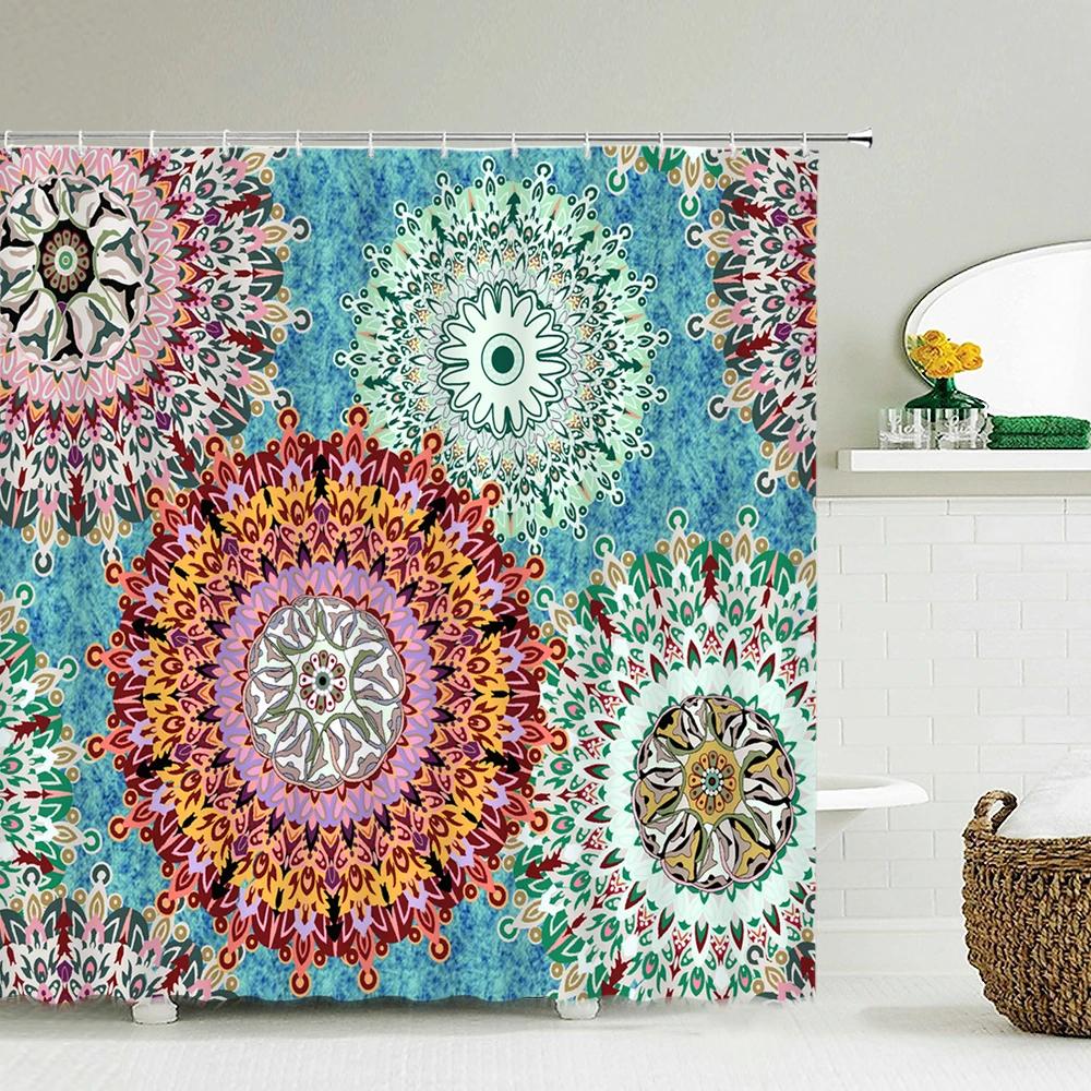 Bohemian Shower Curtains Retro Colorful Boho Printed Bath Curtain Polyester Fabric Home Decor Mosaic Shower Curtains with Hooks