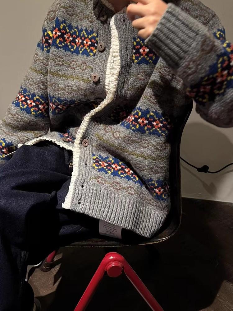 Korean Retro Color Block Fair Isle Cardigan - Soft, Cozy Knit for Autumn/Winter