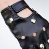 Black Half Finger Motorcycle Mittens Solid Color Faux Leather Gloves for Unisex