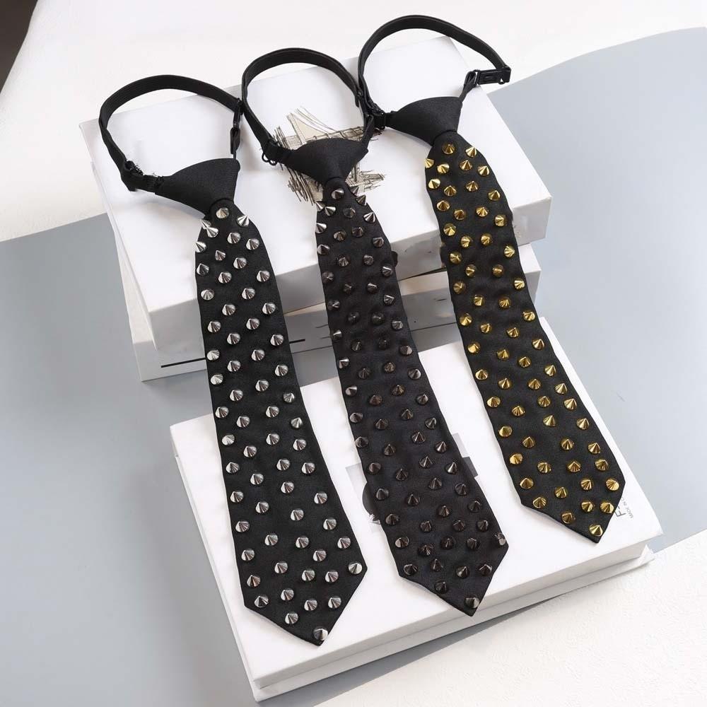 Locomotive Style Rivet Tie Black Choker Punk Style Long Necktie Collares Geometric Pre-tied Tie Cool Girls / Boys