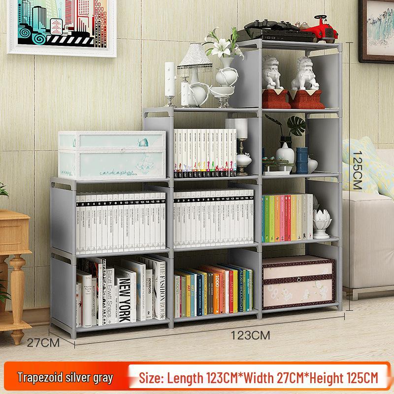 Large Combination Bookshelf: Floor-Standing Storage Rack with Desktop Steel Pipe Shelves for Kids