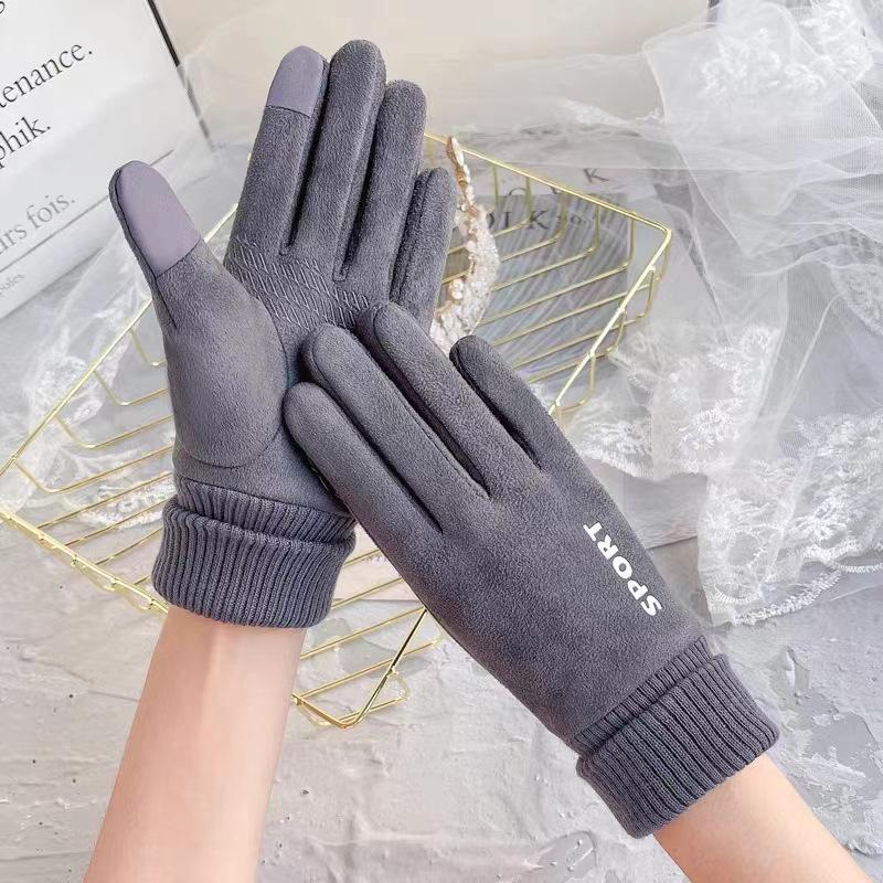 Suede gloves men's and women's season outdoor velvet thickened warm non-slip takeaway rider gloves
