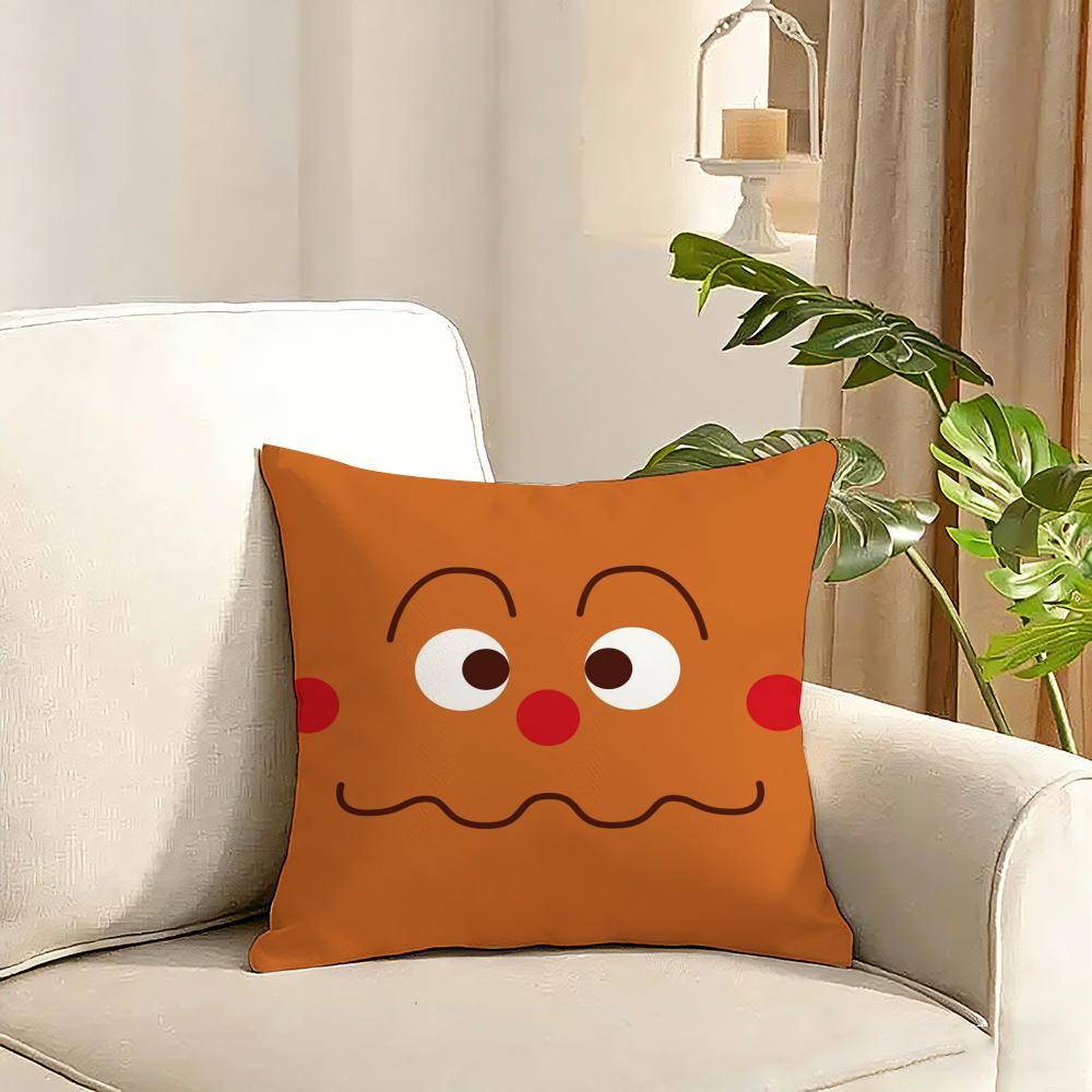 Anime Kawaii AAnpanman Cushion Cover Reversible Plush Pillow Cover Soft Fluffy Home Decor for Sofa Bedroom