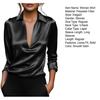 Women Shirt Lapel V-Neck Long Sleeve Smooth Satin Shirt Tops Pure Color Loose Fit Smooth Satin Office Lady Shirt Daily Wear