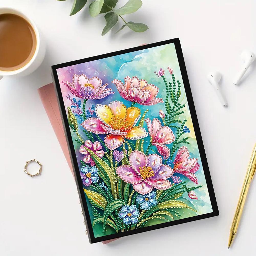 50 Pages A5 Special Shaped Flower Animal Drill Painting Wireless Strip Diary Book 5D DIY Mosaic Drill Notebook Craft for Adults