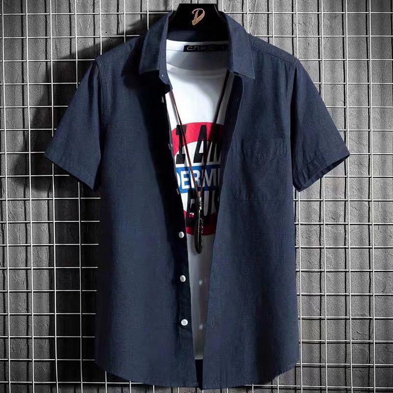 Men's Korean Style Summer Casual Short-Sleeve Oxford Shirt