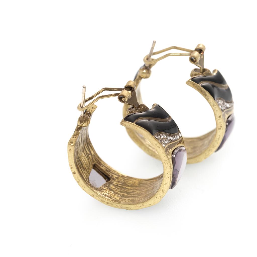 Medieval Fashion C Circle Enamel Oil Drop Color Matching Diamond Women'S Earrings Versatile Light Luxury Ear Shot Silver Needle