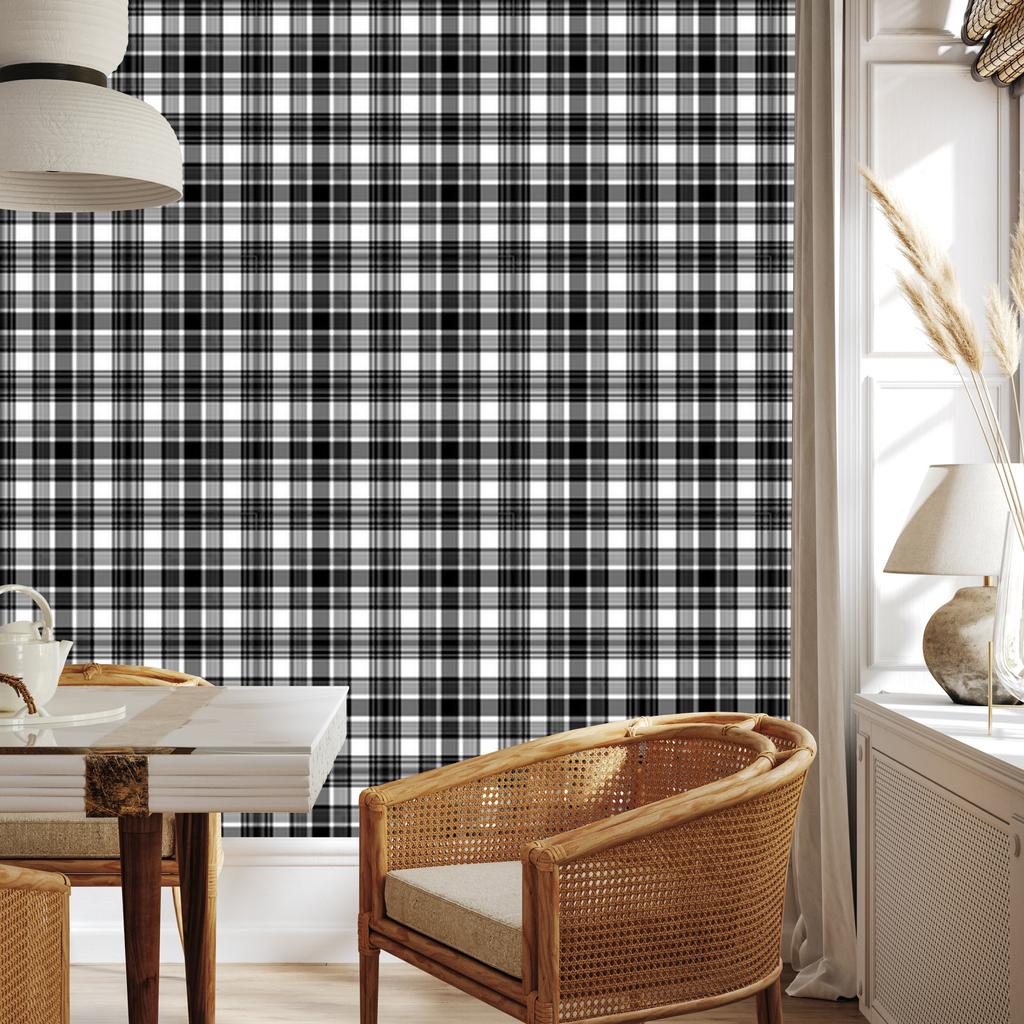 Black and white checkered wallpaper, gray, graphite and light gray, 50x1000
