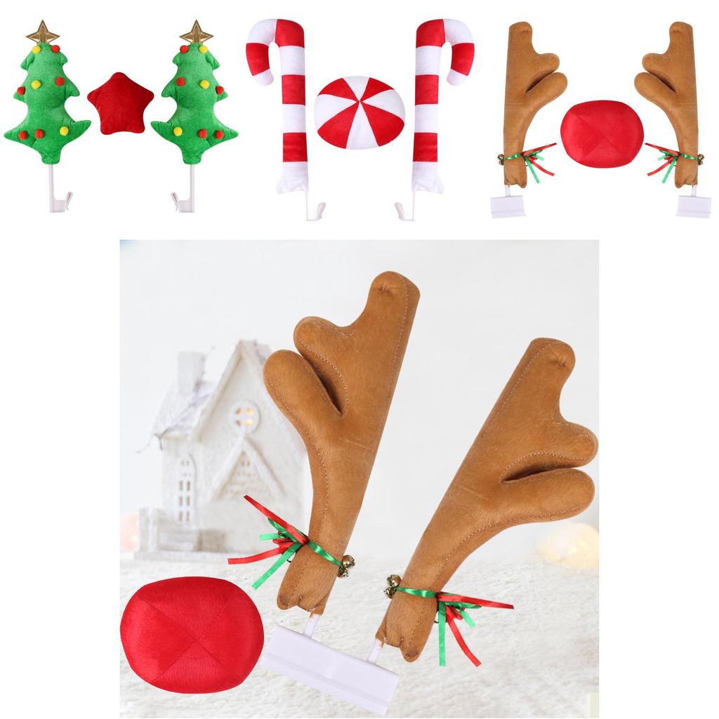 Festive Christmas Car Decoration Candy Cane And Reindeer Antlers Charming Holiday Decor