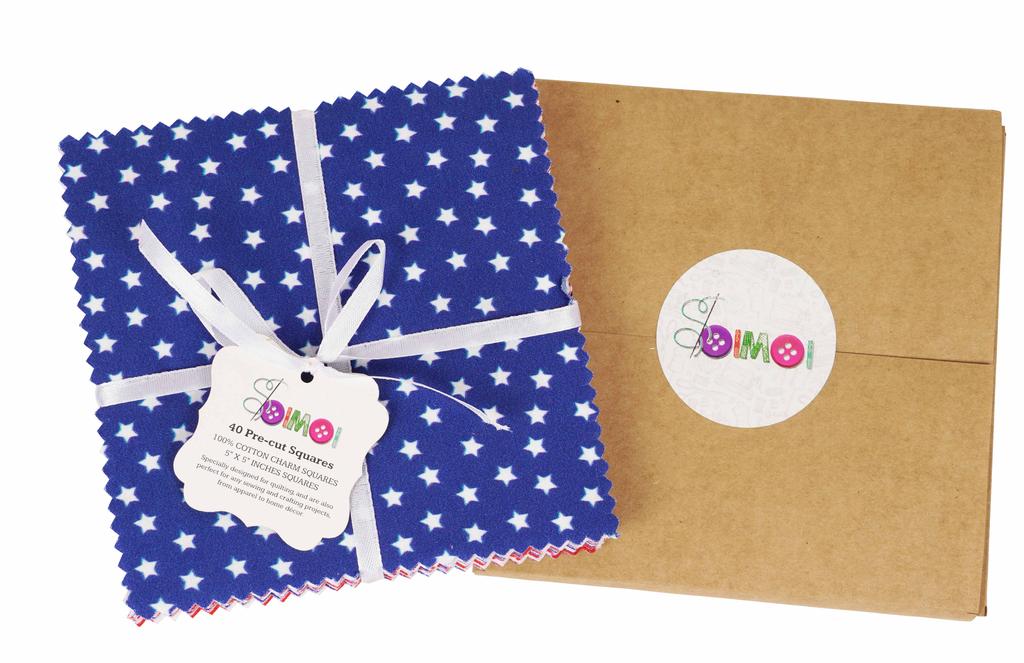 Soimoi Precut 5-inch American Flag  Color Prints Cotton Fabric Bundle Quilting Squares Charm Pack DIY Patchwork Sewing