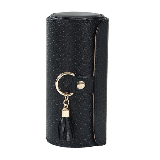 Tiered Travel Jewelry Case Faux Leather Jewelry Storage Roll Box with 3 Compartments Portable Jewelry Organizer for Necklaces Rings Earrings Bracelets