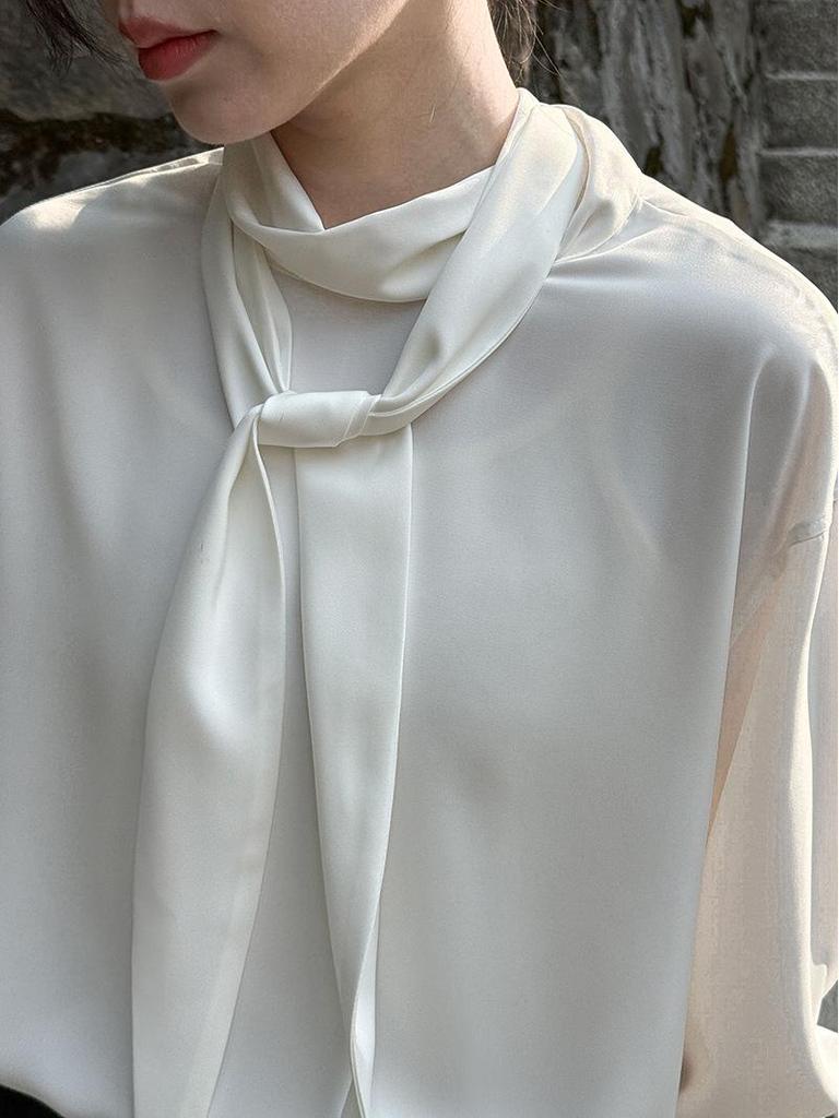 Luxi French Light Satin Ribbon Blouse - Women's High-End, Early Spring 2026