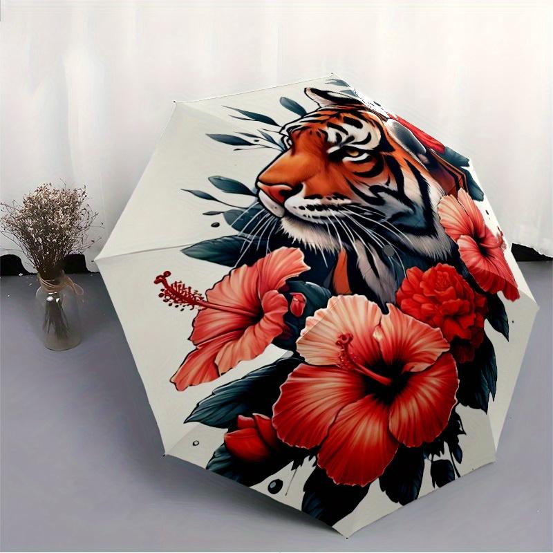1pc Tiger Floral Print Automatic Open/close, All-Season Portable Folding Umbrella for Friends, Travel, Everyday yy250812213