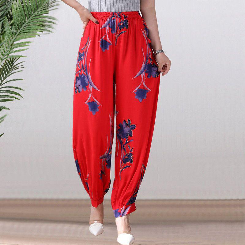 

Spring & Summer Women s Loose Cotton-Silk Lantern Harem Pants – Plus Size, Mom Style, Beachwear XL for 90-110 lbs