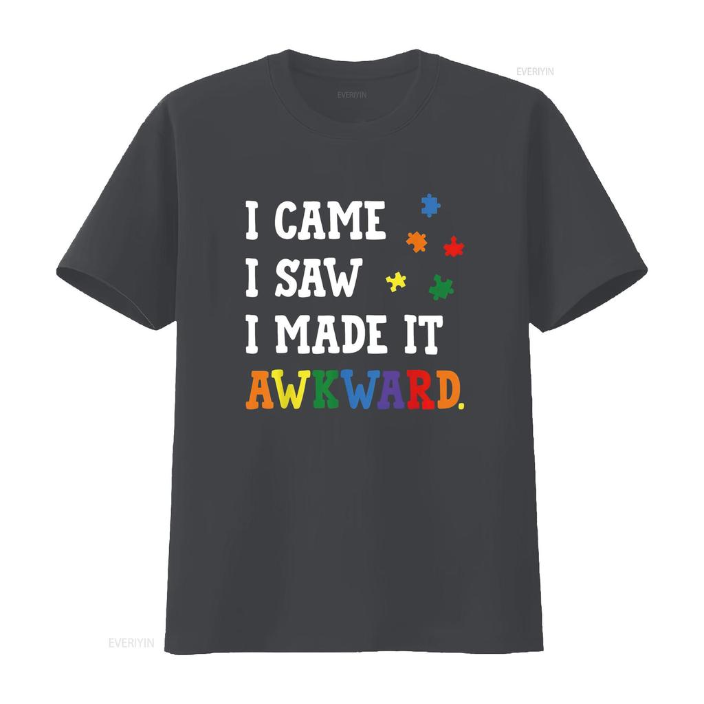 Mens I Came Saw Made It Awkward Autism Awareness Puzzle T Shirt Black 4X Large Vintage Washed Graphic Homme Fashion Soft
