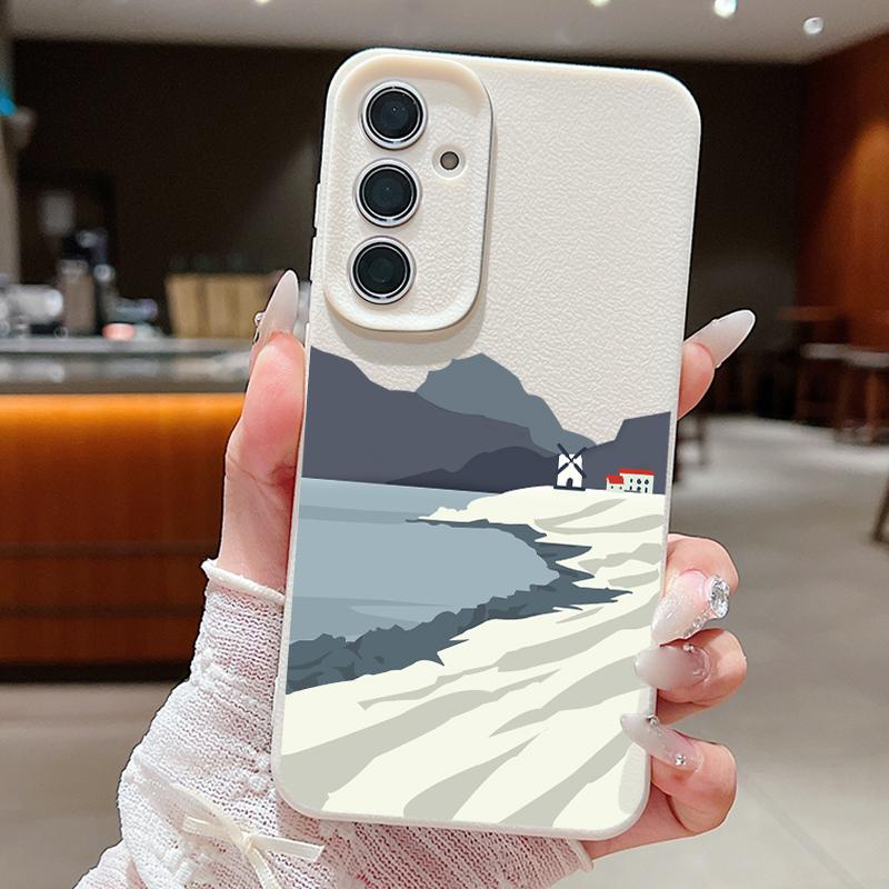 Case For Samsung Galaxy S25Edge S26 S24 S23 S22 Ultra S26 Plus S25 FE Mountain Landscape Pattern Leather Texture TPU Phone Cover