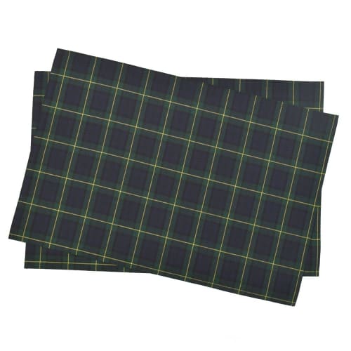 COLORFUL CANDY STYLE Placemats (40cm x 60cm), Water-Repellent, No-Iron, Set of 2, Tartan Check and Dark Green, Water-Repellent, Lightweight, Stain-Res