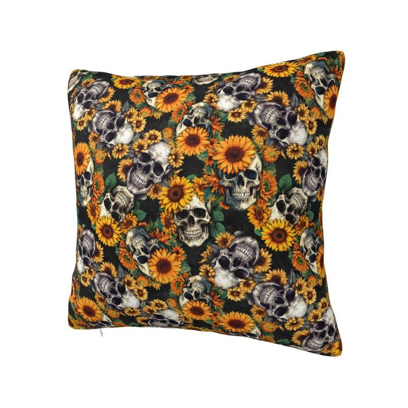 Custom Goth Sunflower SKull Throw Pillow Case Living Room Decoration 3D Print Sofa Cushion Cover Polyester Soft Pillowslip