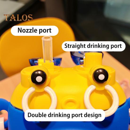 Dziecięca butelka na wodę Krab ze słomką i paskiem, kreskówkowy kubek do picia, dzbanek dla chłopców i dziewczynek, pojemność 600 ml, butelka na wodę do aktywności na świeżym powietrzu i do szkoły