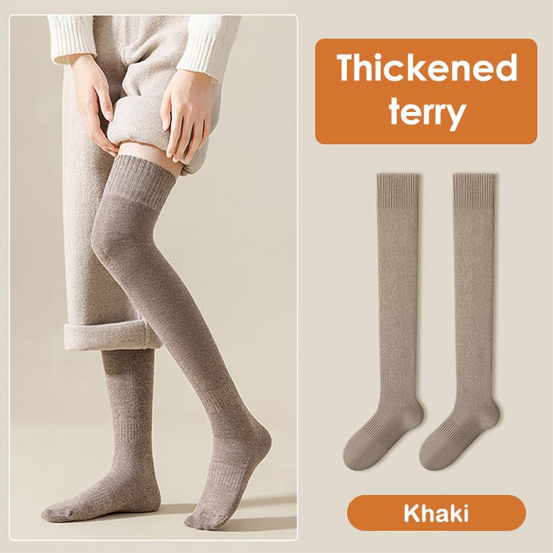 Calcetines largos y cálidos de invierno para mujer, de tubo grueso y alto, por encima de la rodilla, hasta la rodilla, de rizo, de color liso, gruesos, hasta la pantorrilla