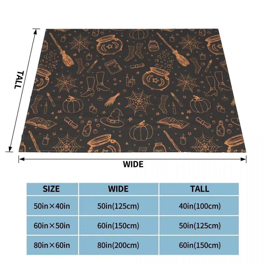 Halloween Pattern Pumpkin Witch's Broom Hat Blankets Velvet Printed Breathable Soft Throw Blankets for Sofa Travel Rug Piece