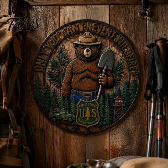 Retro Texture Wall Ornament Only You Can Prevent Wildfires Metal Sign, Vintage Round Bear Iron Hanging for Garden Decor, Funny Tin Sign Home, Garage,
