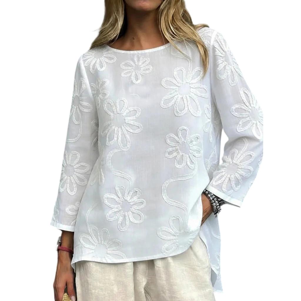 Blusa Feminina de Moda Jacquard Multicolorido de Manga Longa com Caimento Solto