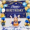 KatchOn, XtraLarge Gold and Blue Happy Birthday Banner - 72x44 Inch | Blue and Gold Birthday Backdrop for Happy Birthday Decorations | Party