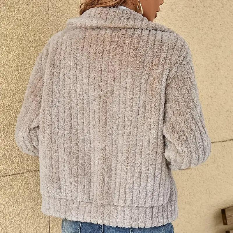 Women Fashion Winter Warm Comfortable Long Sleeve Lapel Fleece Plush Jacket Coat
