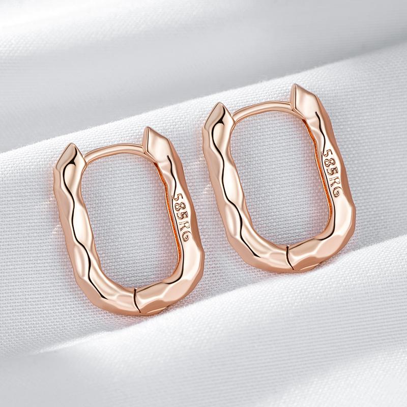 Fashion Rose Gold Color Simple Glossy Rectangular Hoop Earrings For Women Party High Quality Daily Fine Jewelry