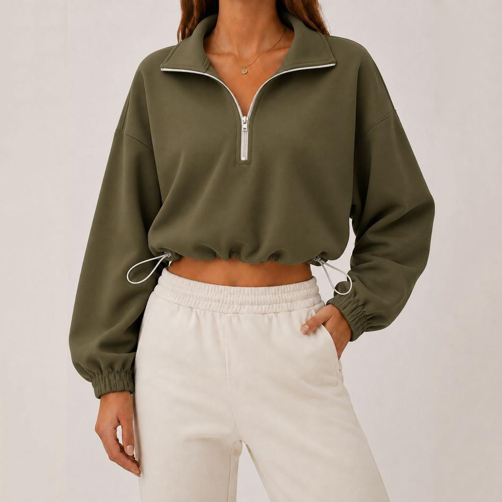 Women's Casual Half Zip Cropped Sweatshirt with Collar Color