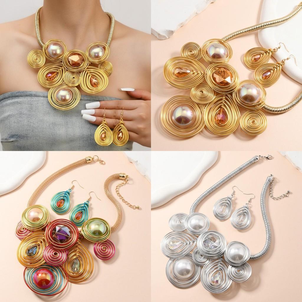 Modern Jewelry Set With Crystal Beads And Aluminum Wire For Women And Men