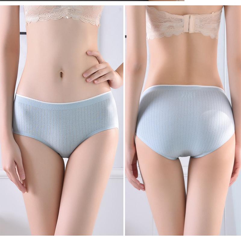 3Pcs Women's Underwear Cotton Seamless Stripes Panties Soild Color Skin- friendly Lingerie Woman Panty Low Waist M-XL Plus Size