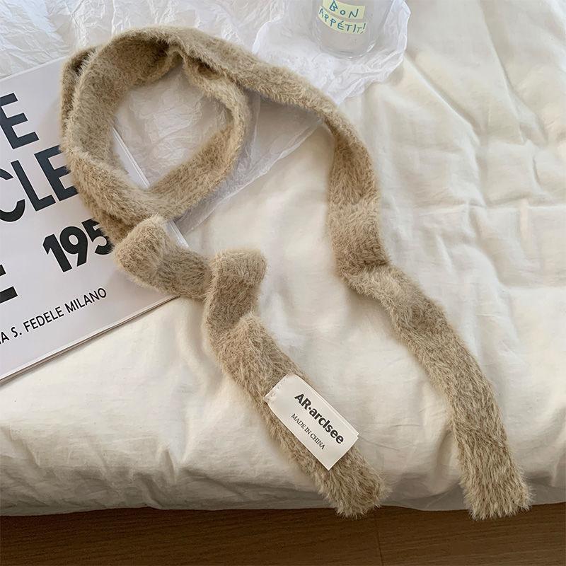 Winter  Solid Color Narrow Long Scarf Female Korean Version Knitted Woolen Scarves Women'S Imitation Cashmere Mohair Scarf