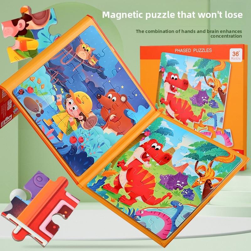 Kids Magnetic Foldable Puzzle Book With Animal Traffic Scenes For Learning Early