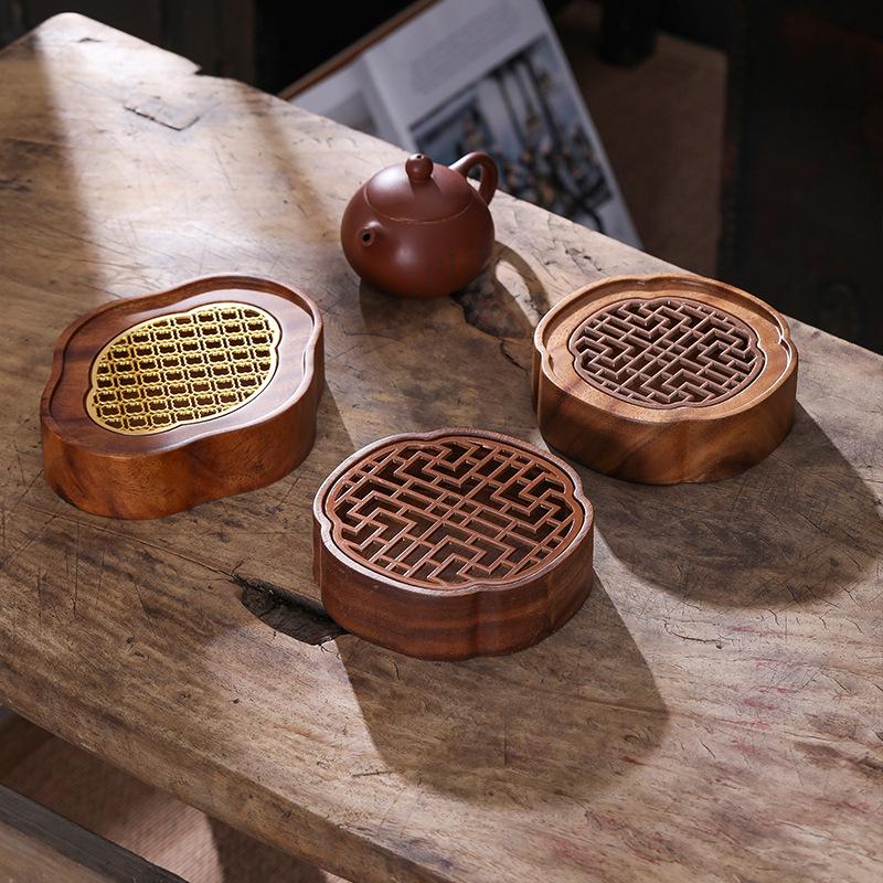 Walnut Zisha Teapot Mat: Small Water Storage Tray for Japanese Tea Brewing
