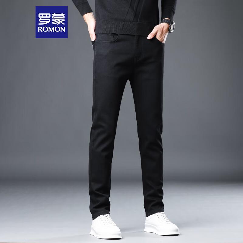 ROMON Men's Business Casual Straight Leg Elastic Jeans 08KZ