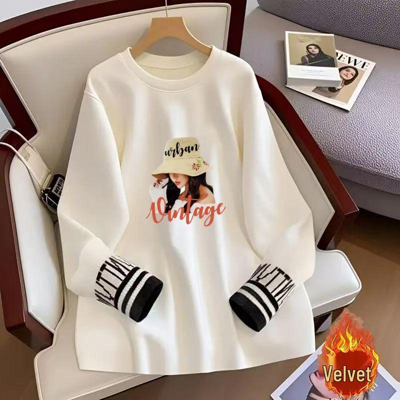 

Women s Long-Sleeve Double-Sided Fleece Mid-Length Slimming T-Shirt for Autumn and Winter 2XL (recommended 140-160 jin)