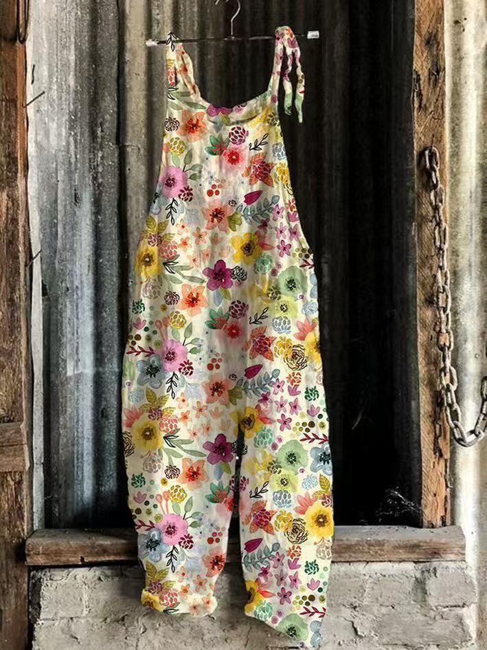 2025 Summer Retro Print Wide-Leg Women's Jumpsuit