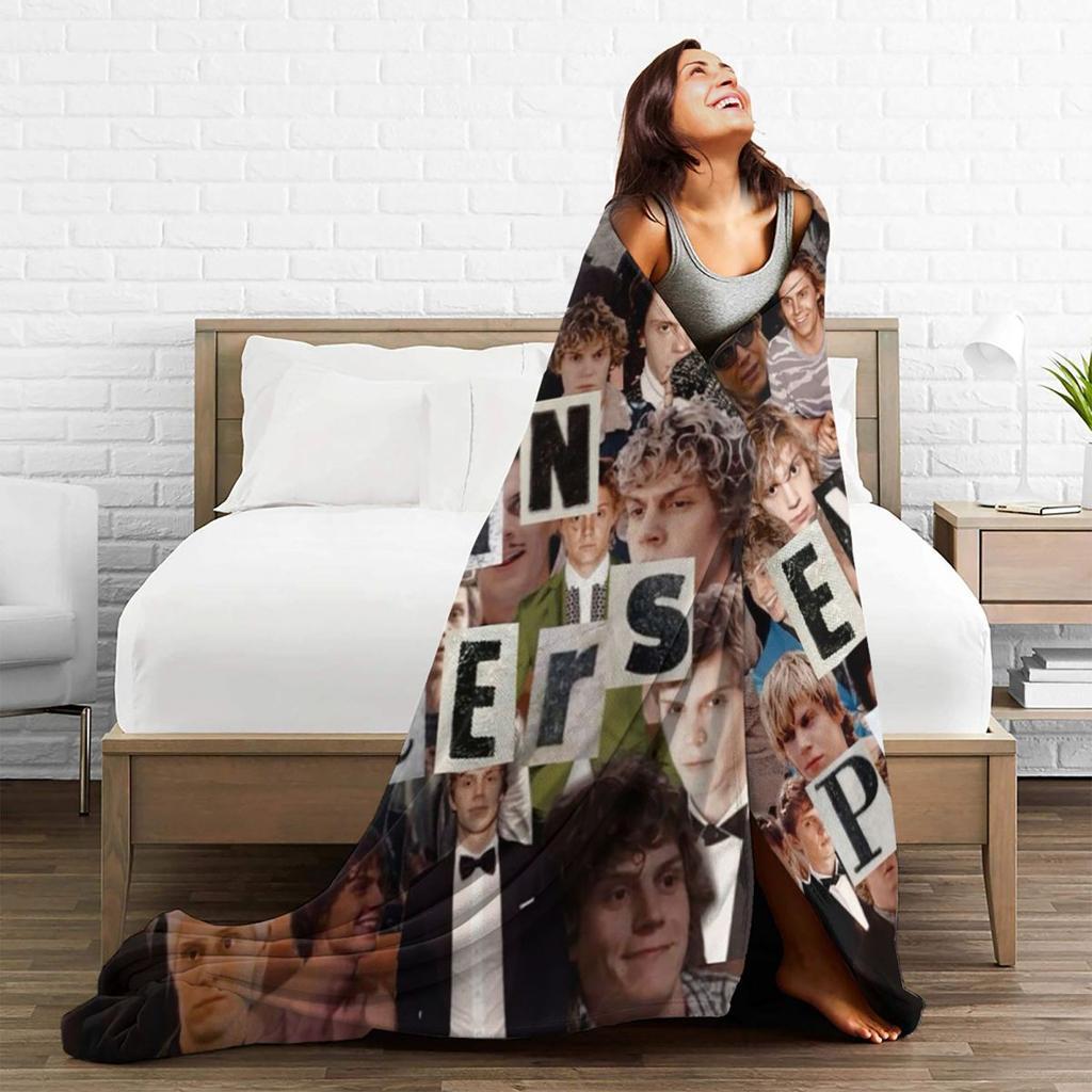 Evan Peters Muster Decke Weich Warm Flanell Überwurf Plüsch für Bett Wohnzimmer Picknick Reisen Zuhause Sofa