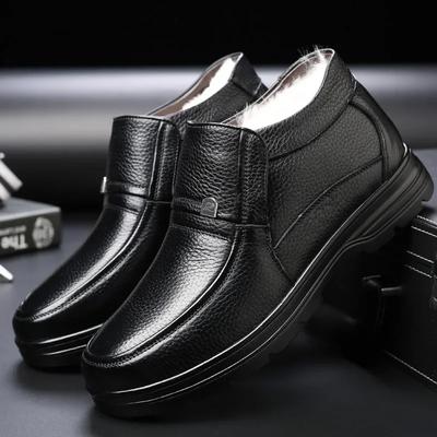 Scarpe da Uomo in Cotone Autentico Impermeabili Antiscivolo Calde Peluche Scarpe Casual per Mezza Età Anziani Comode a Suola Piatta Stivali da Neve